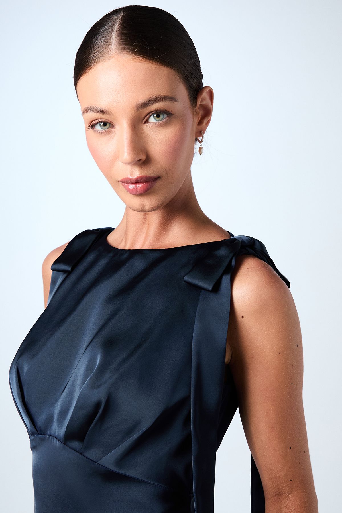 Coast Ruched Waist Detail Satin Bridesmaid Dress Navy image 5