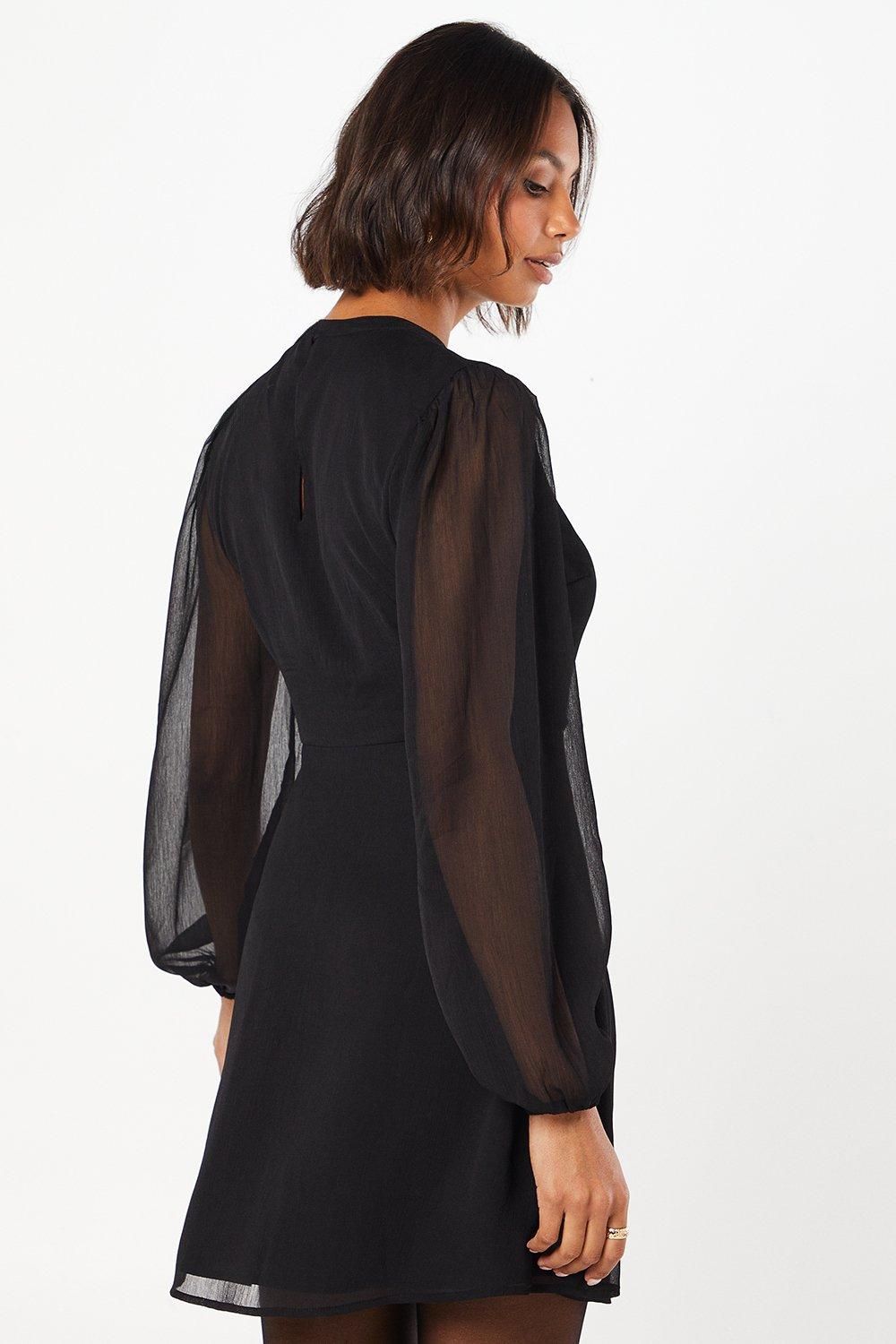 Dorothy Perkins Chiffon Keyhole Wrap Mini Dress Black image 3