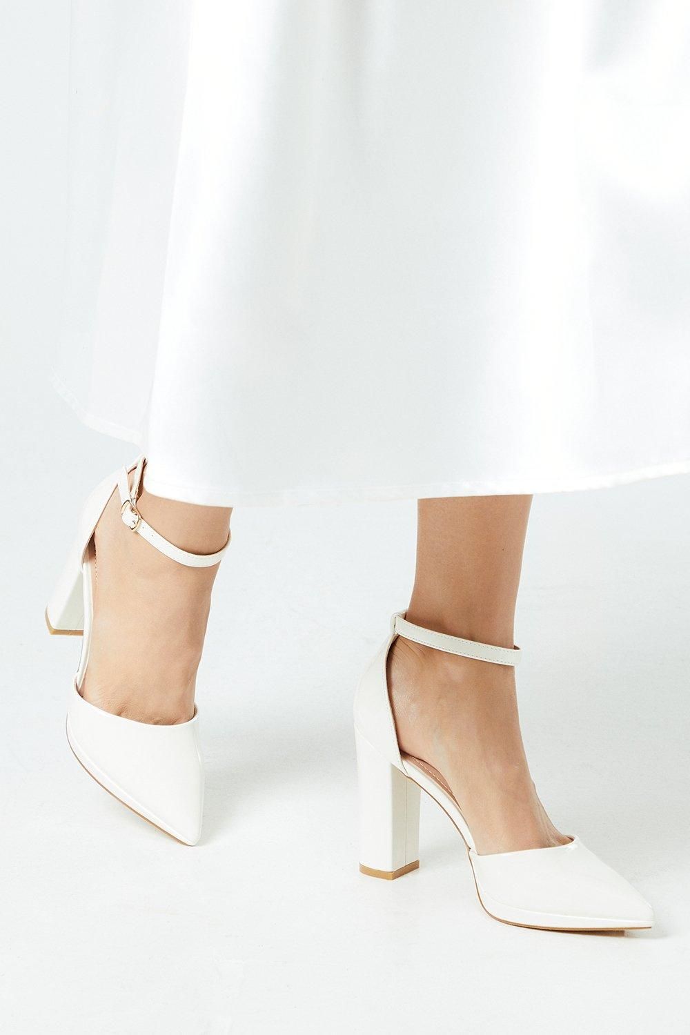 Coast Bridal Sadie Faux Leather Platform Pointed High Block Heel Court Shoes White image 1