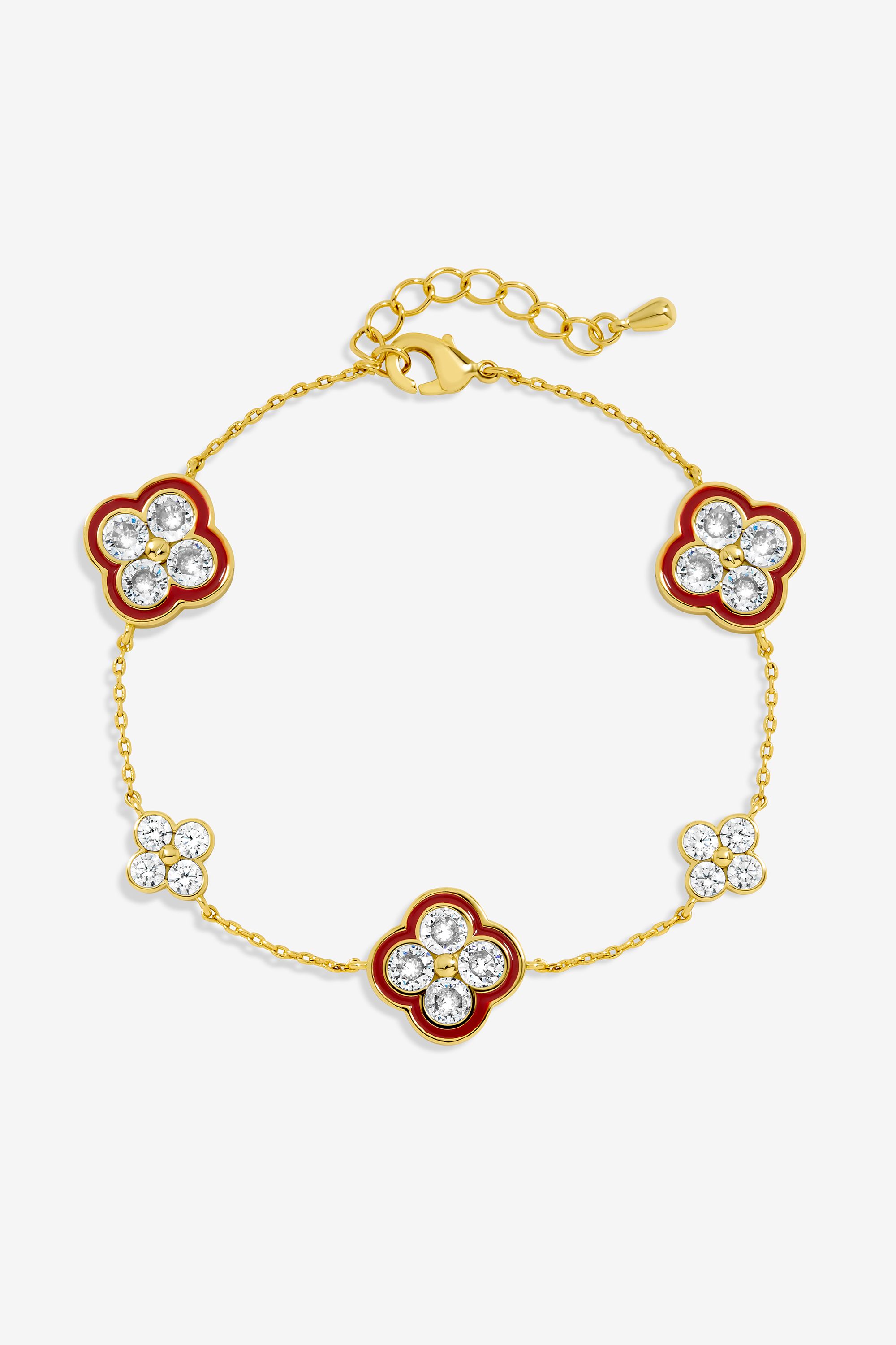 Jon Richard 14K Gold Plated Pave and Red Clover Bracelet image 1