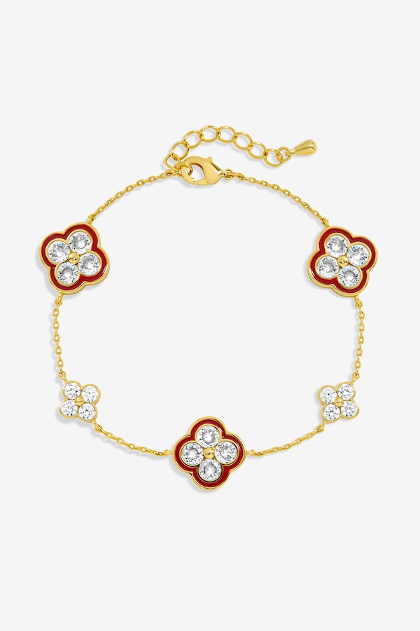 Jon Richard 14K Gold Plated Pave and Red Clover Bracelet