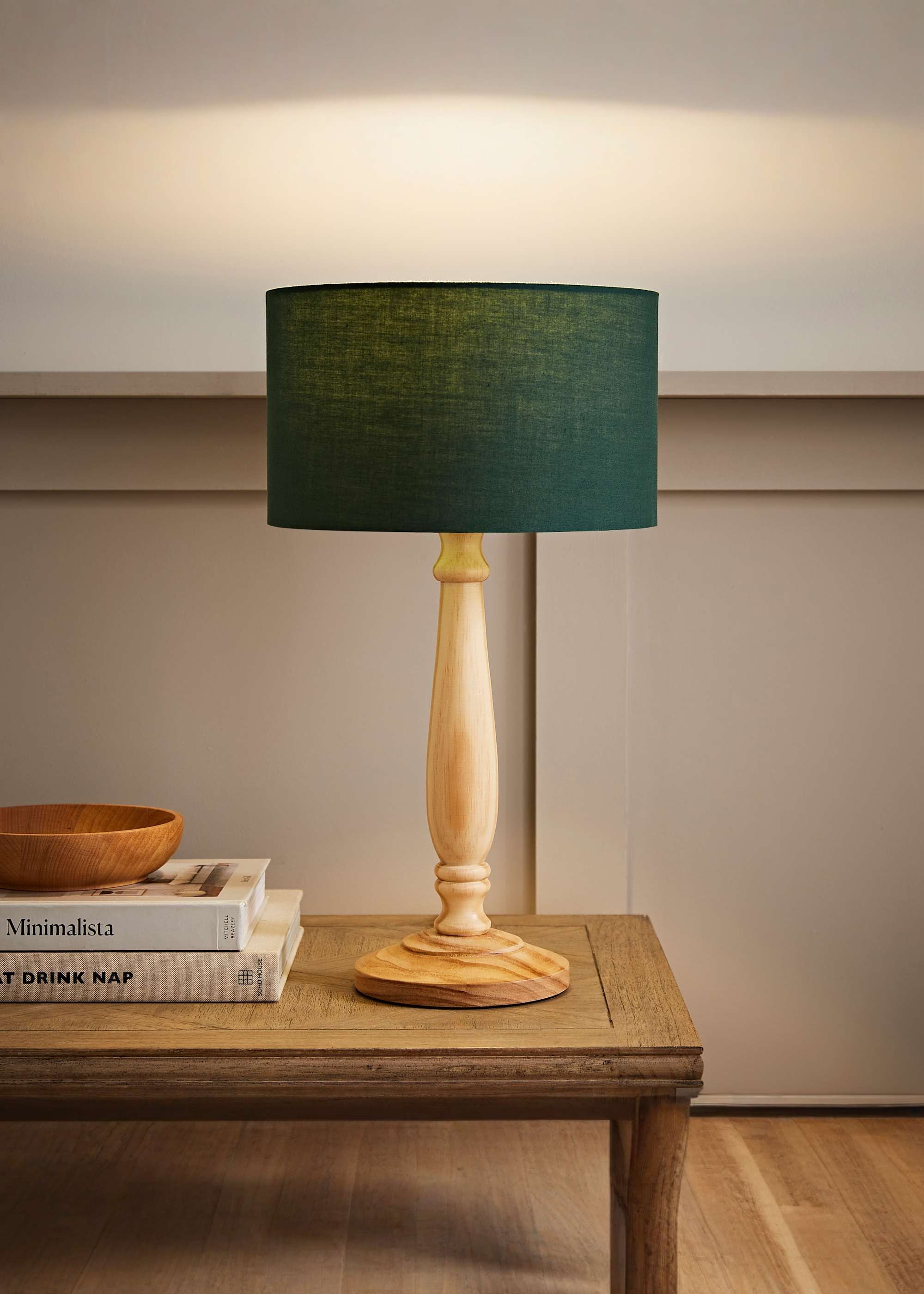 ValueLights Victoria Light Wood Traditional Table Lamp with Fabric Drum Shade and LED Bulb image 1