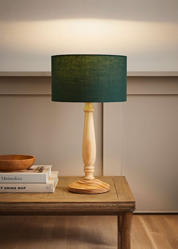 ValueLights Victoria Light Wood Traditional Table Lamp with Fabric Drum Shade and LED Bulb