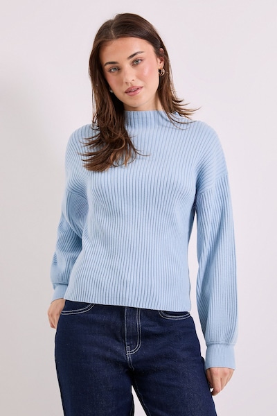 Dorothy Perkins Funnel Neck Balloon Sleeve Jumper Light Blue