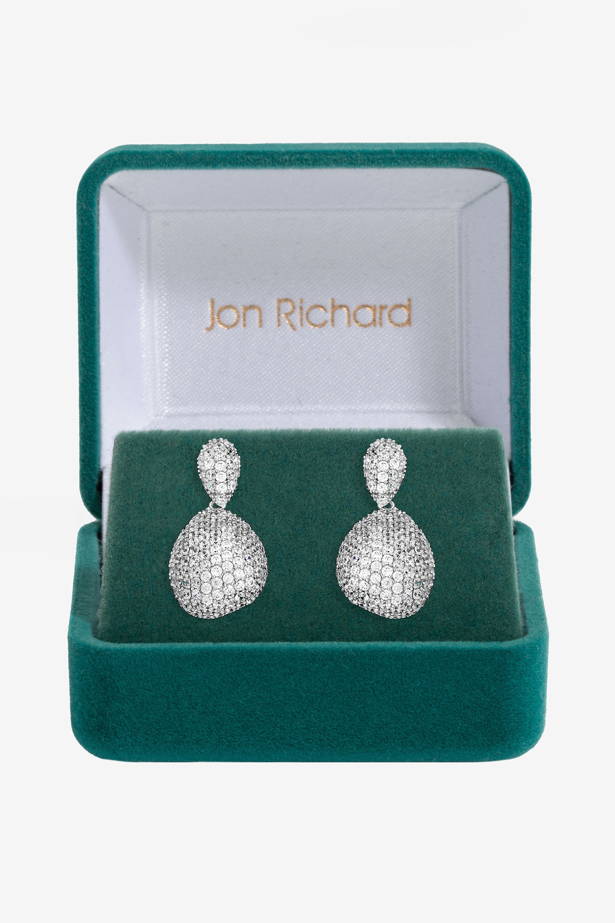 Jon Richard Rhodium Plated and Cubic Zirconia Drop Dome Earrings - Gift Box image 1