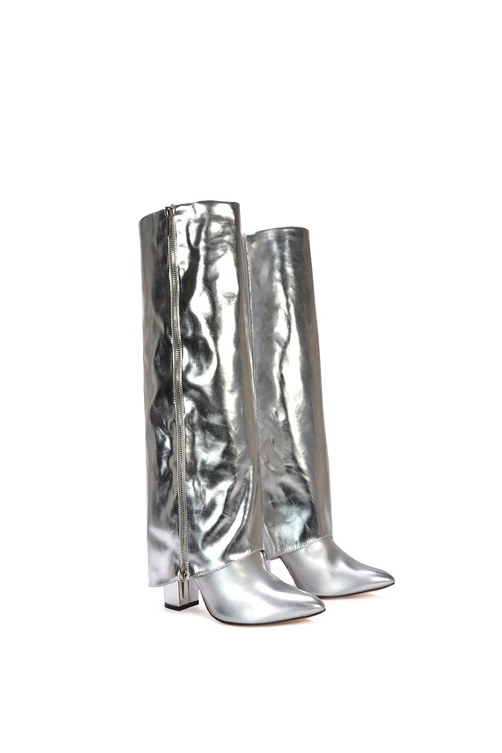 XY London 'Allie' Knee High Fold Over Pointed Toe Boots With Zip Detail image 4