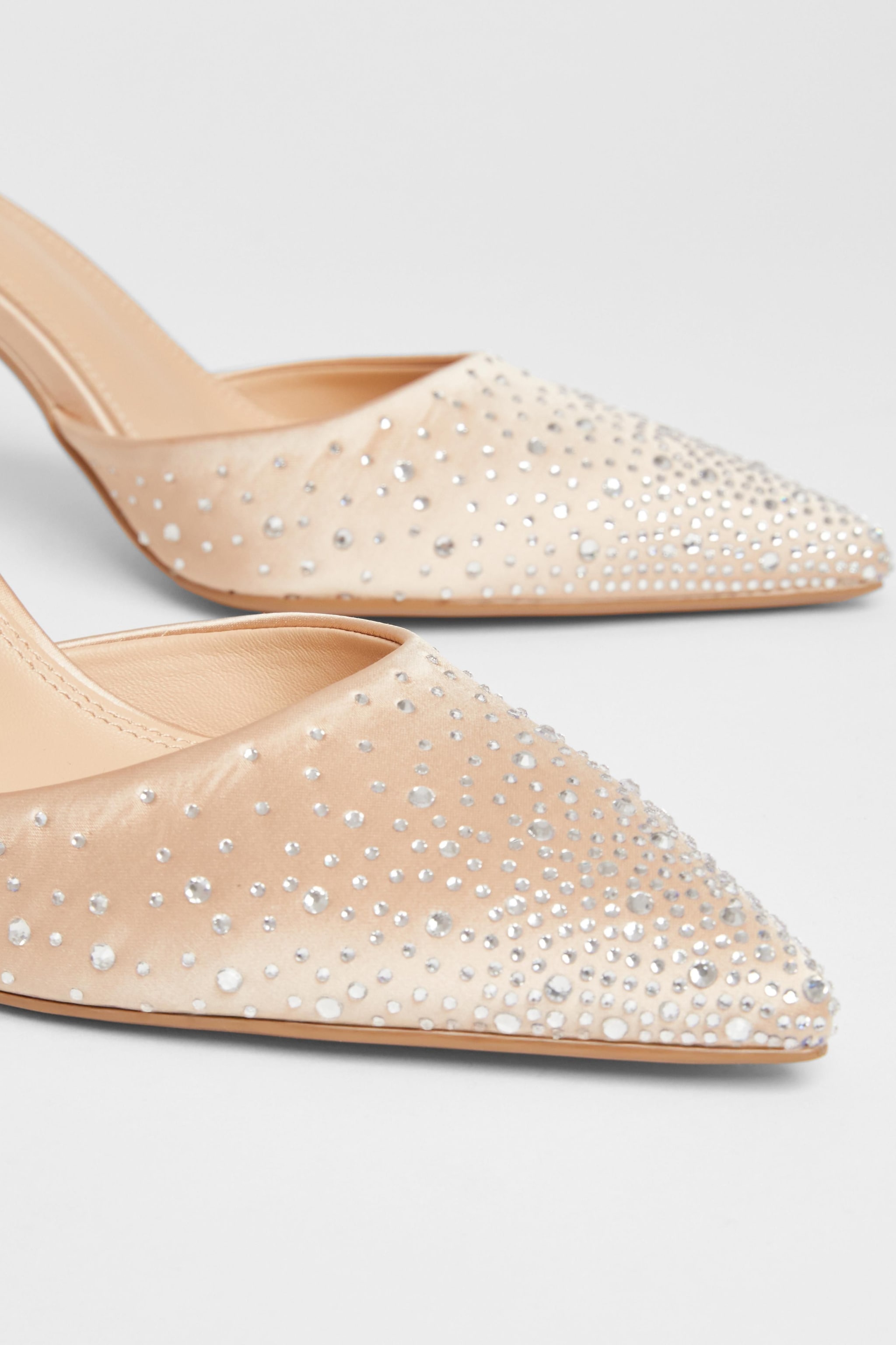 Quiz Off White Diamante Satin Court Heels image 4