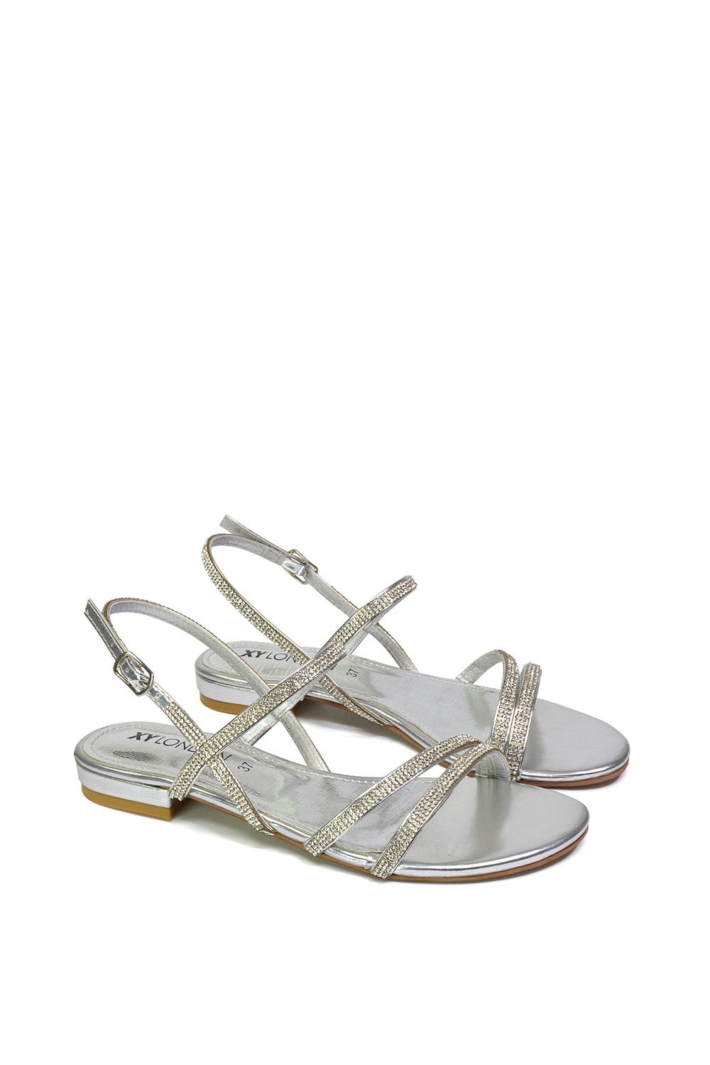 XY London 'Orla' Strappy Summer Flat Diamante Sandals Flats image 3