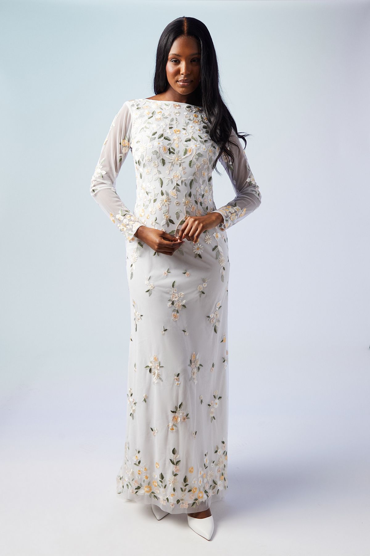 Coast All Over Embroidered Wildflower Long Sleeve Wedding Dress Ivory image 1