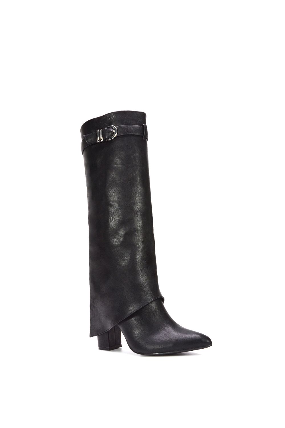 XY London 'Aaliyah' Fold Over Zip Up Heeled Knee High Boots image 2