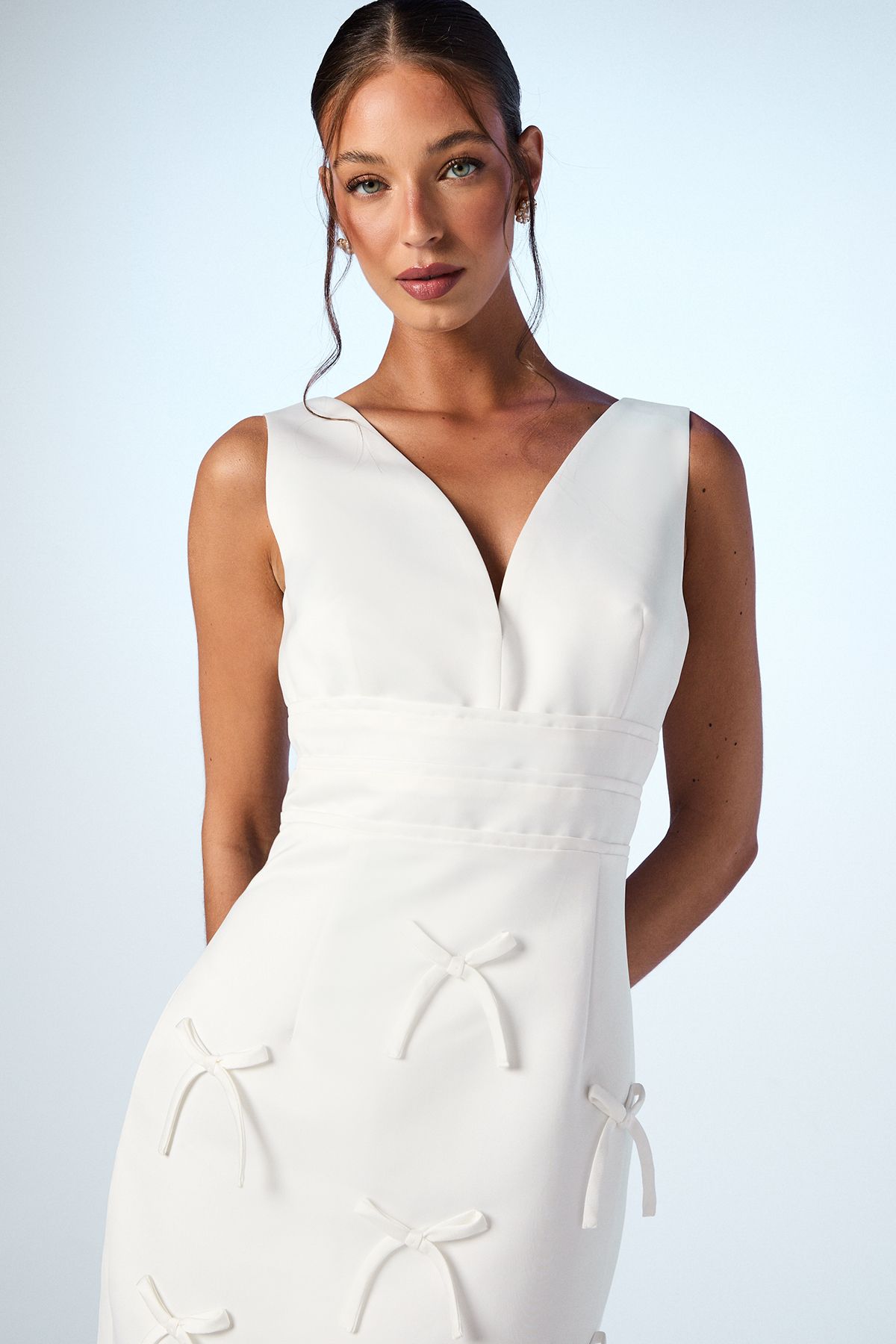 Coast Bow Detail Satin Midi Wedding Dress Ivory image 4