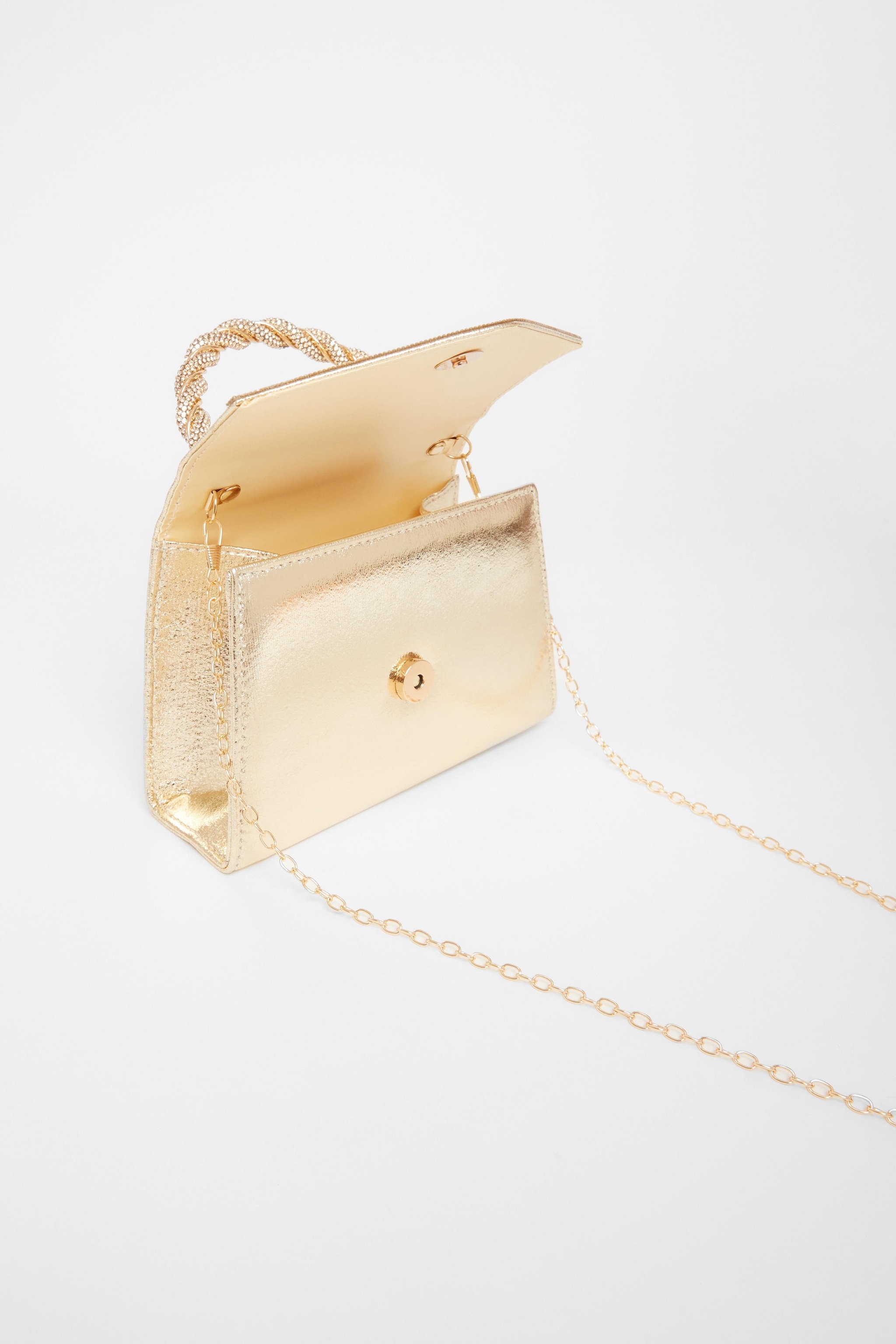 Quiz Gold Diamante Twist Top Handle Bag image 2