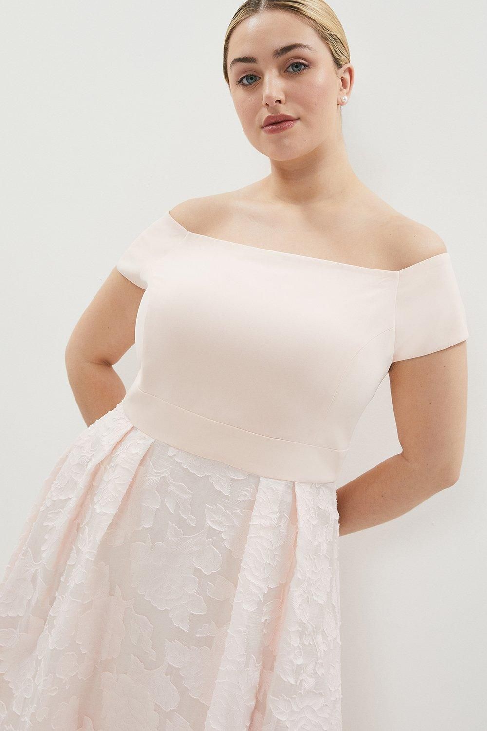 Coast Plus Size Bardot Neck Embroidered Midi Dress Blush image 2