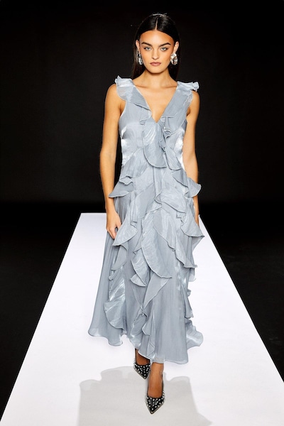 RUNWAY 1.8.1.8 Runway 1.8.1.8 Ruffle V Neck Maxi Dress Blue