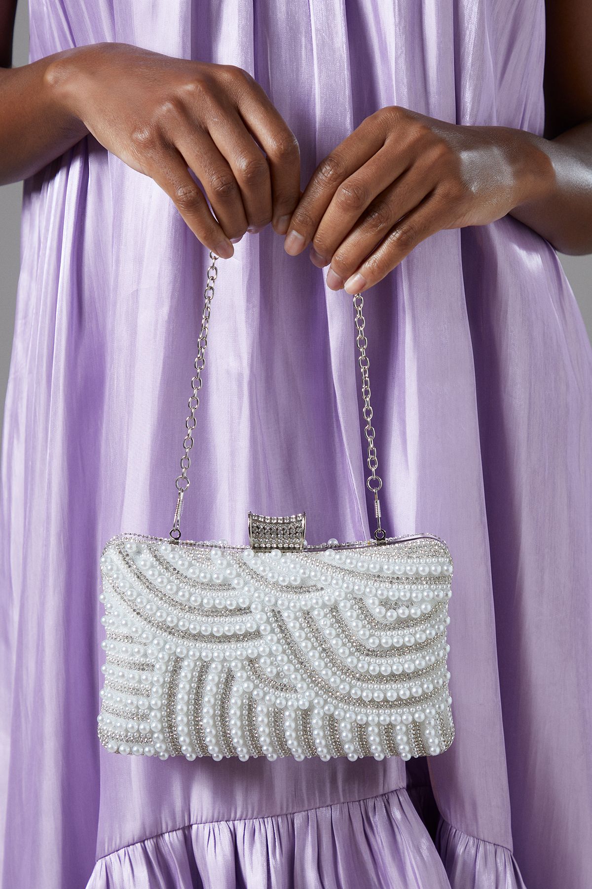 Coast Milan Pearl Detail Hard Clutch Bag Silver image 2