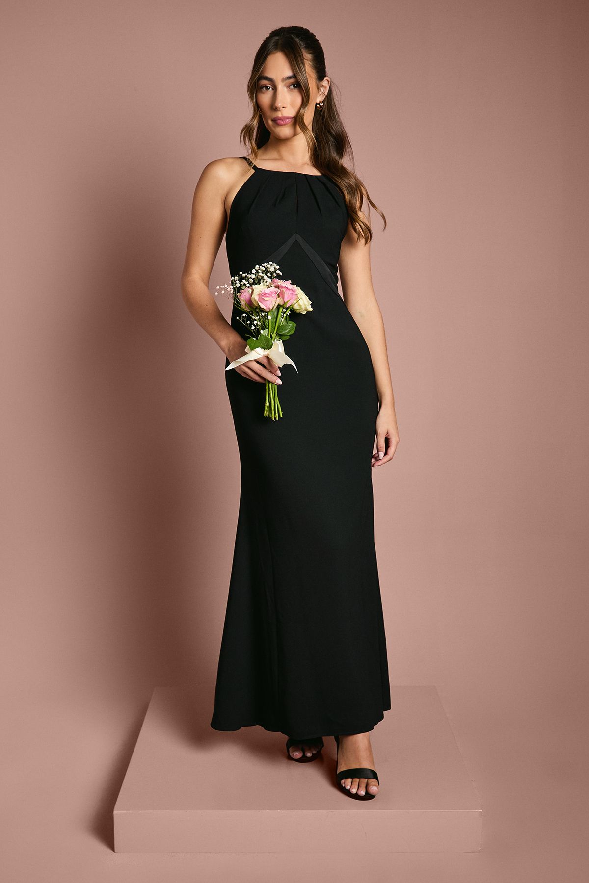 Coast Halter Maxi Bridesmaid Dress with Back Sash Detail Black image 1