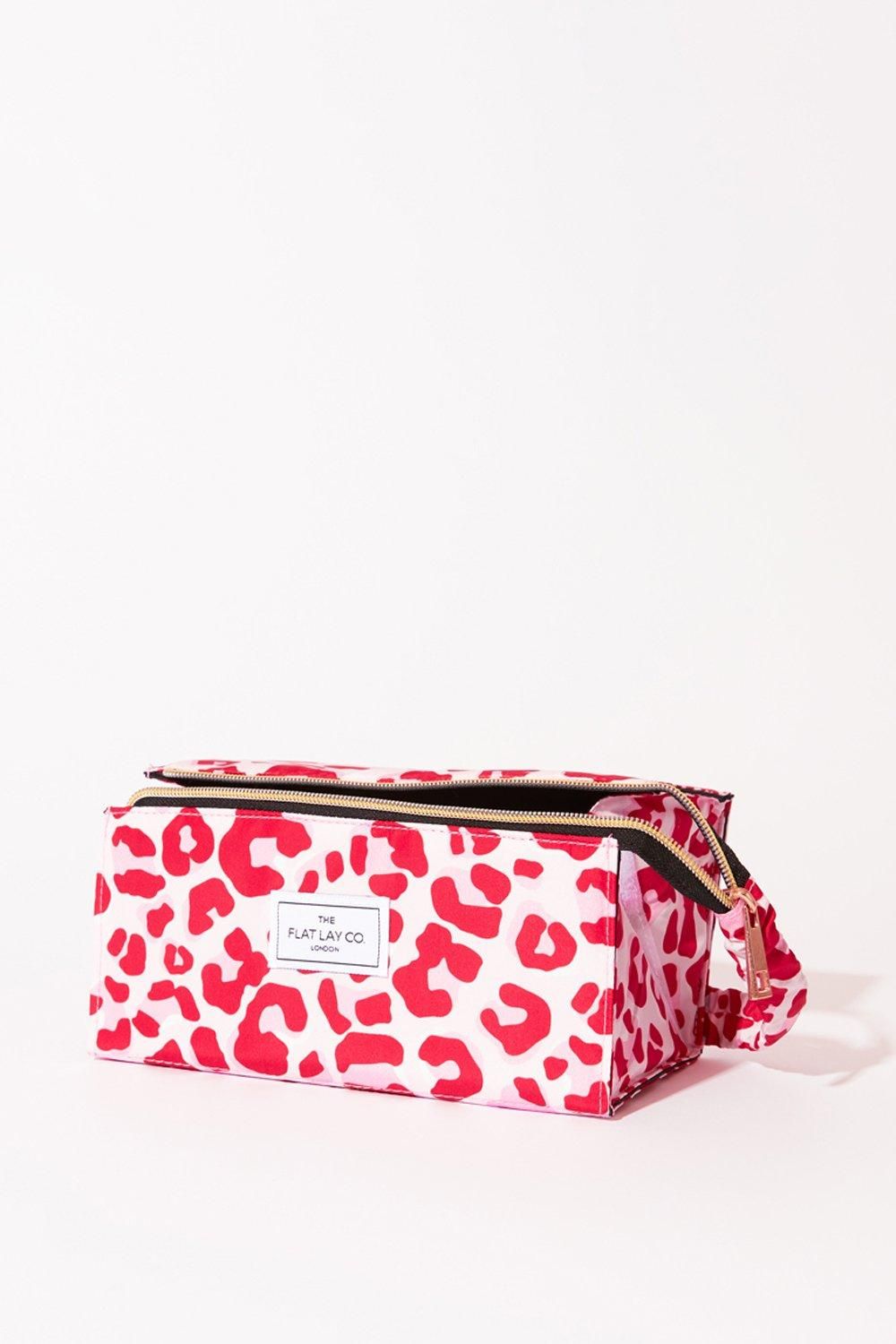 The Flat Lay Co Pink Leopard Open Flat Makeup Box Bag Multi image 3
