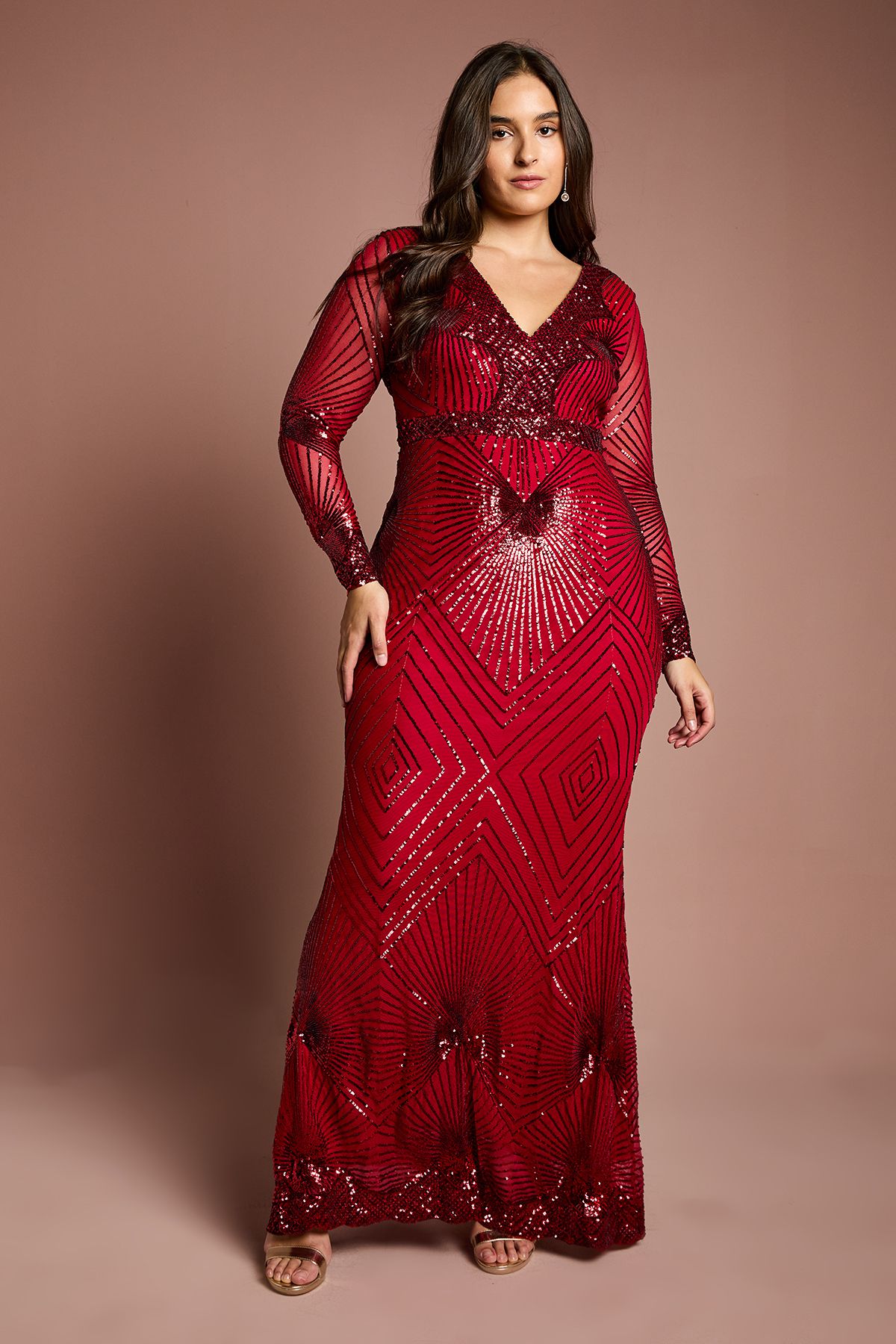 Coast Plus Size Long Sleeve Embellished Maxi Dress Red image 1