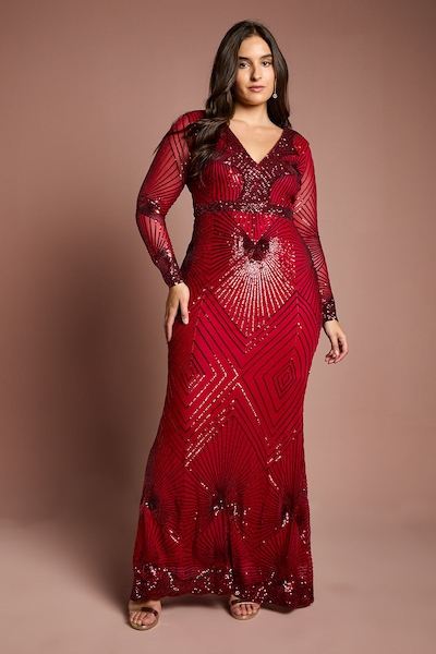 Coast Plus Size Long Sleeve Embellished Maxi Dress Red