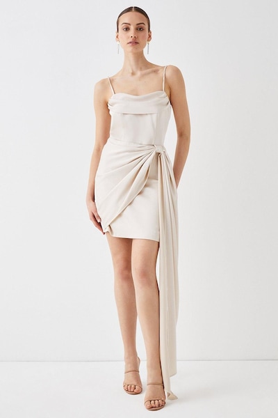 Coast Satin Corset Dress With Floor Length Drape Detail Champagne
