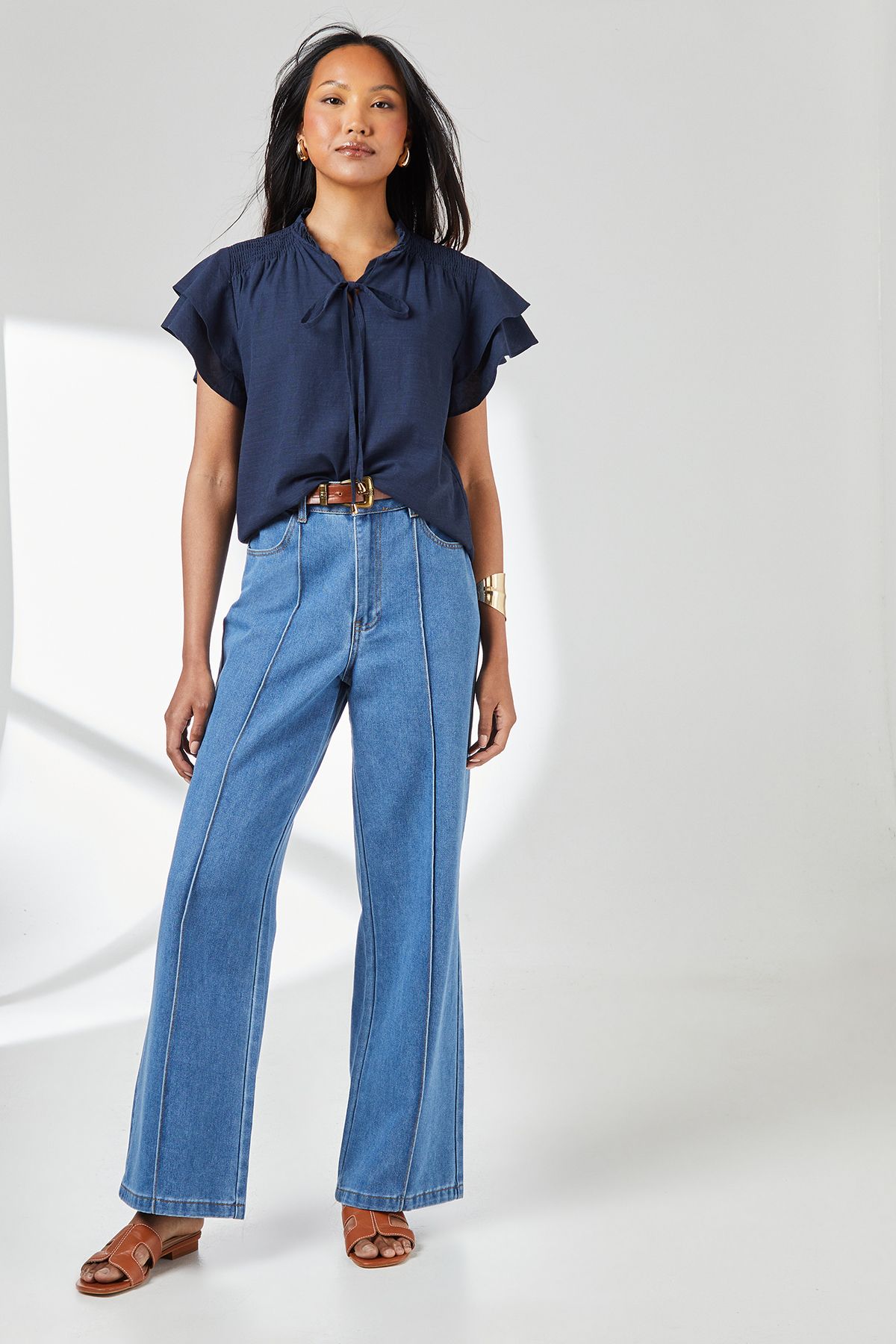 Principles Navy Bubble Hem Flute Sleeve Top Navy image 2