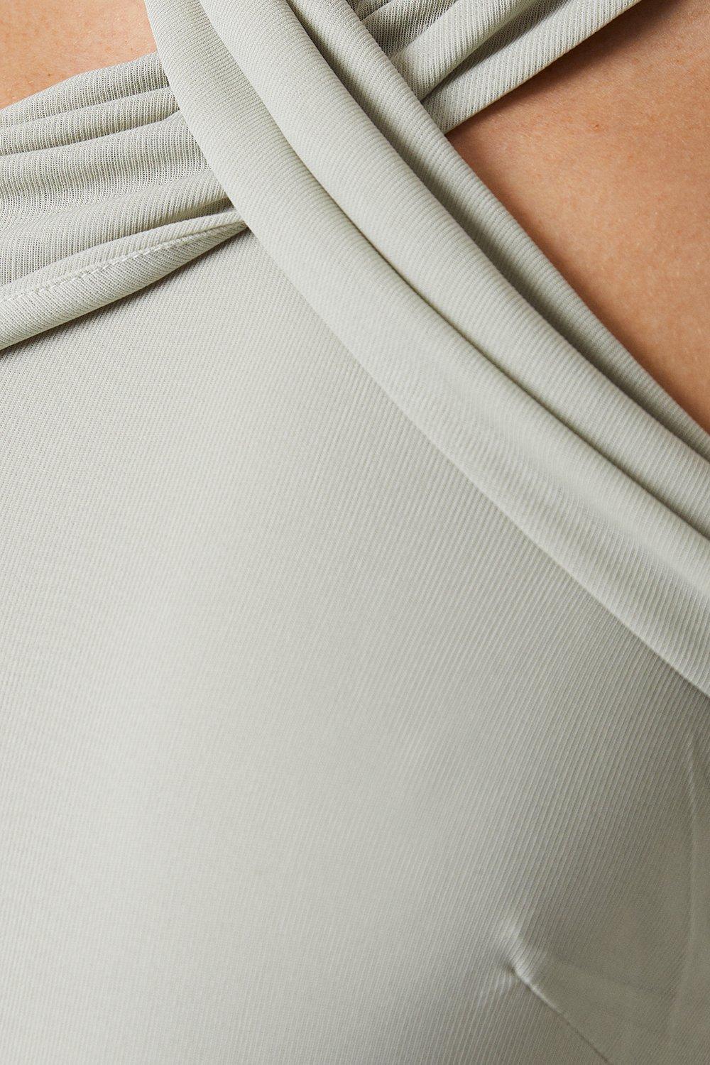 Coast Cross Neck Cold Shoulder Stretch Mesh Bridesmaid Dress Sage image 5