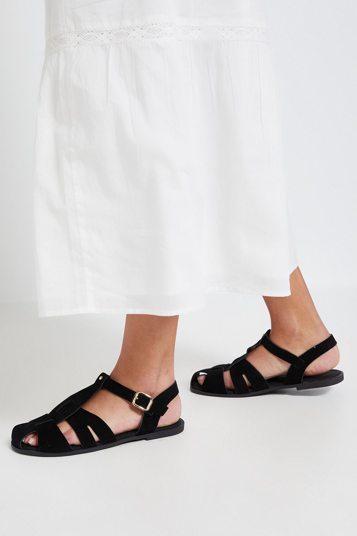 Dorothy Perkins Freddie Faux Suede Fisherman Flat Shoes Natural Black image 1