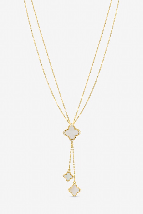 Jon Richard Gold Plated Mother of Pearl and Crystal Clover Y-Necklace