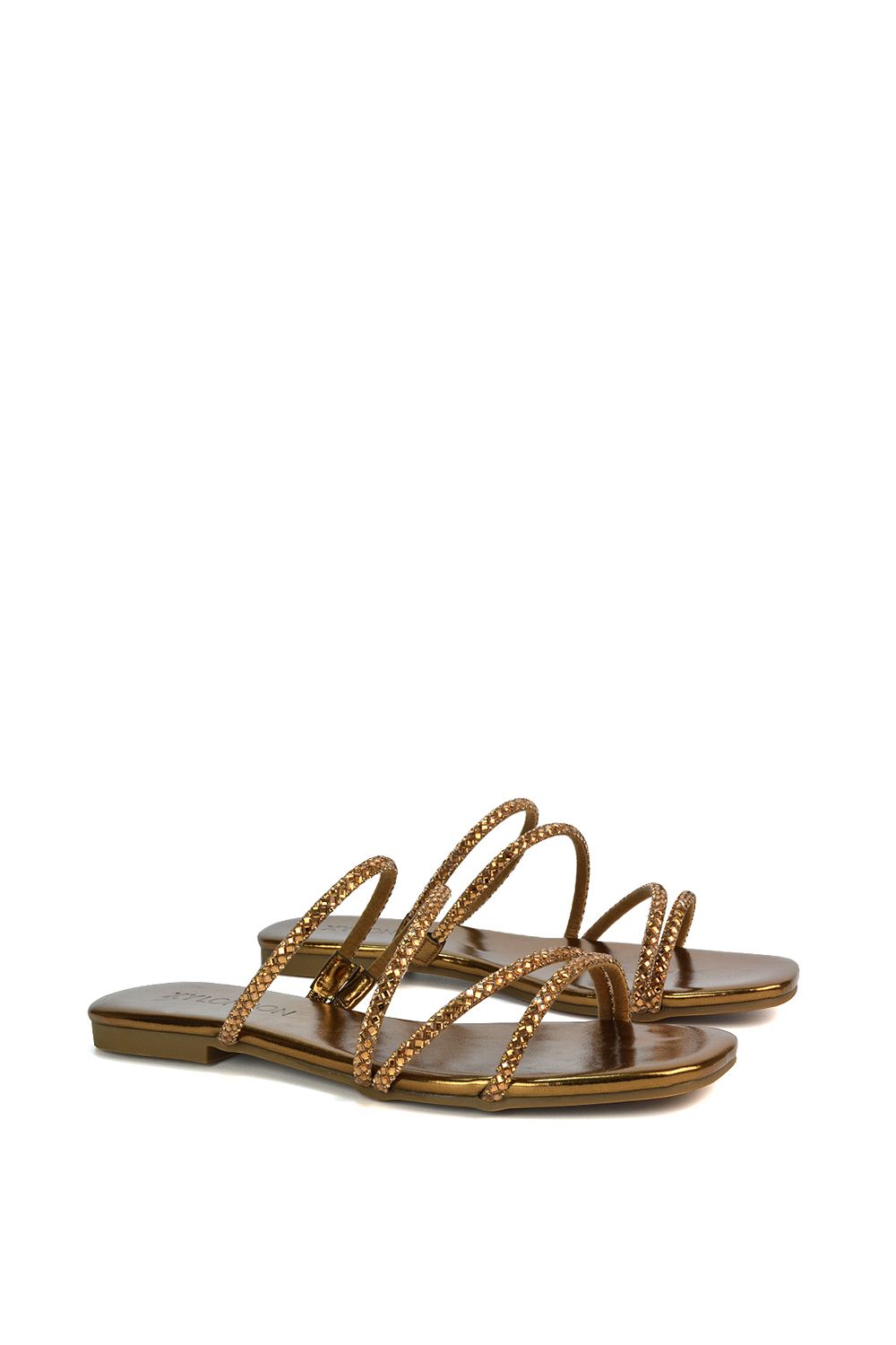 XY London 'Kiki' Flat Diamante Slider Sandal Shoes With Square Toe image 3
