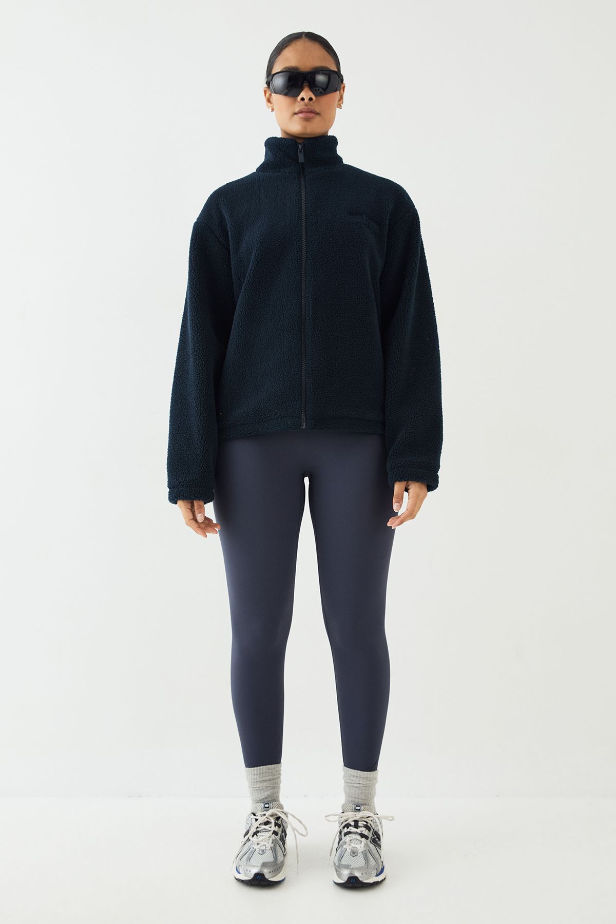 DSGN Studio DSGN Studio Borg Zip Through Funnel Neck Jacket Navy image 5