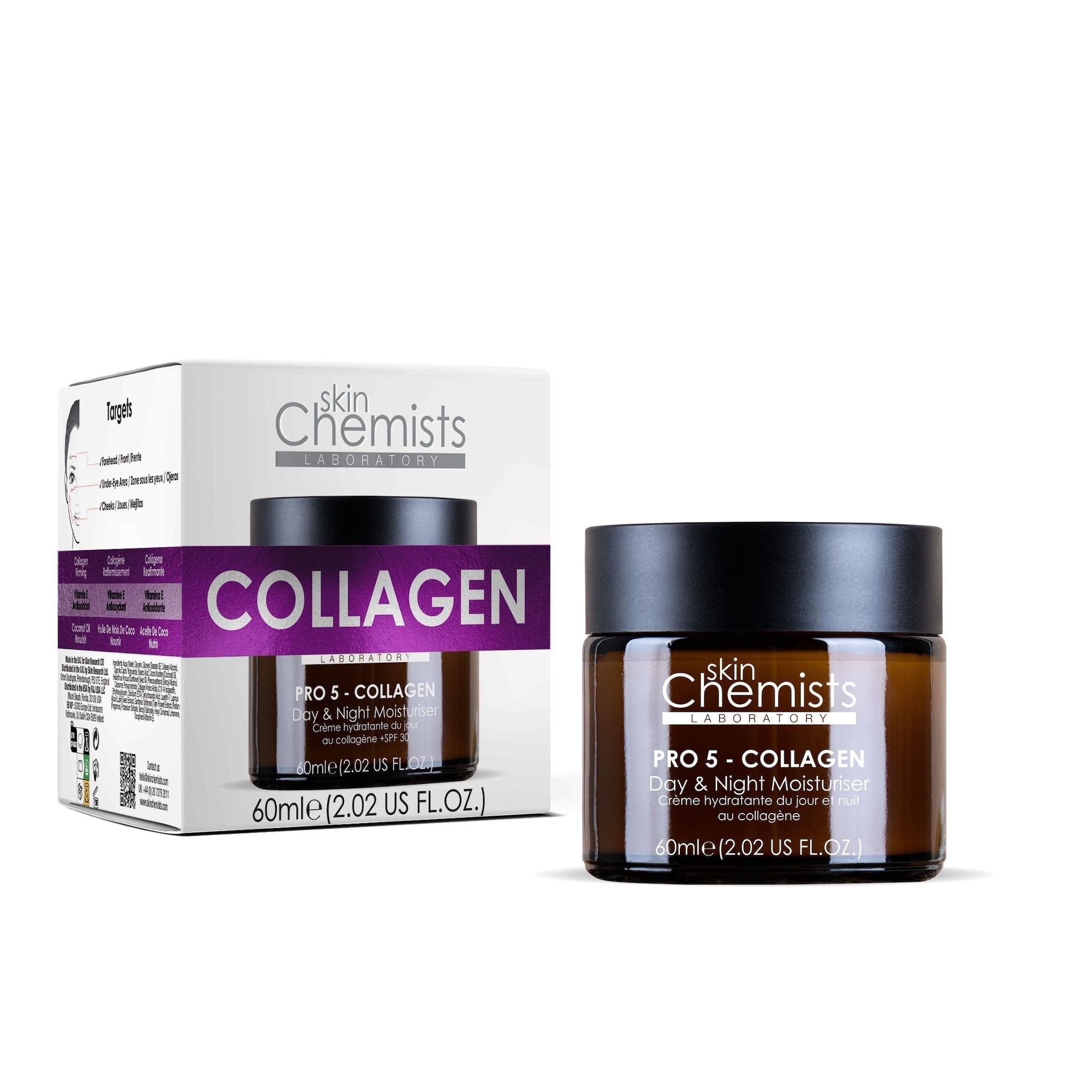 skinChemists professional Pro-5 Collagen Day & Night Moisturiser 60ml x 2 Duo Set image 2