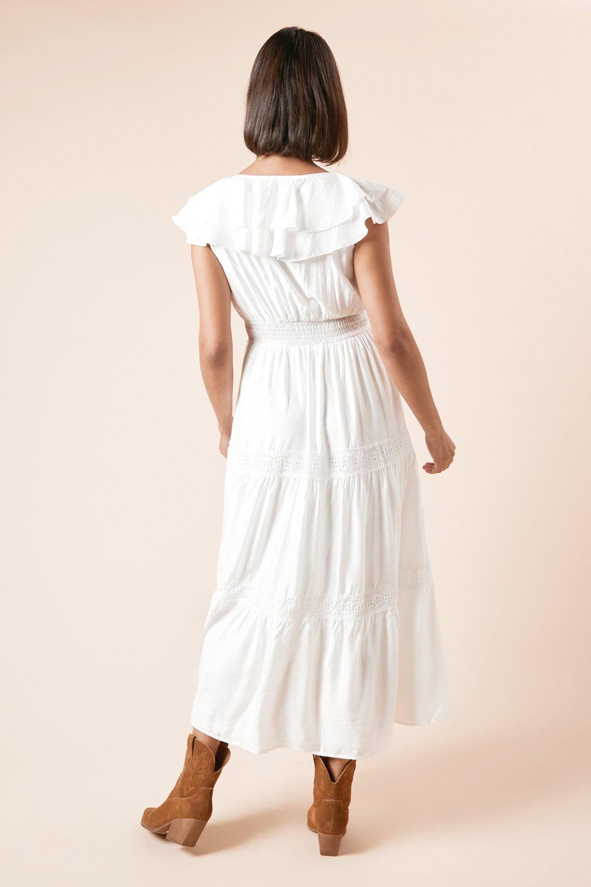 Dorothy Perkins Trim Ruffle Shoulder Maxi Dress White image 3