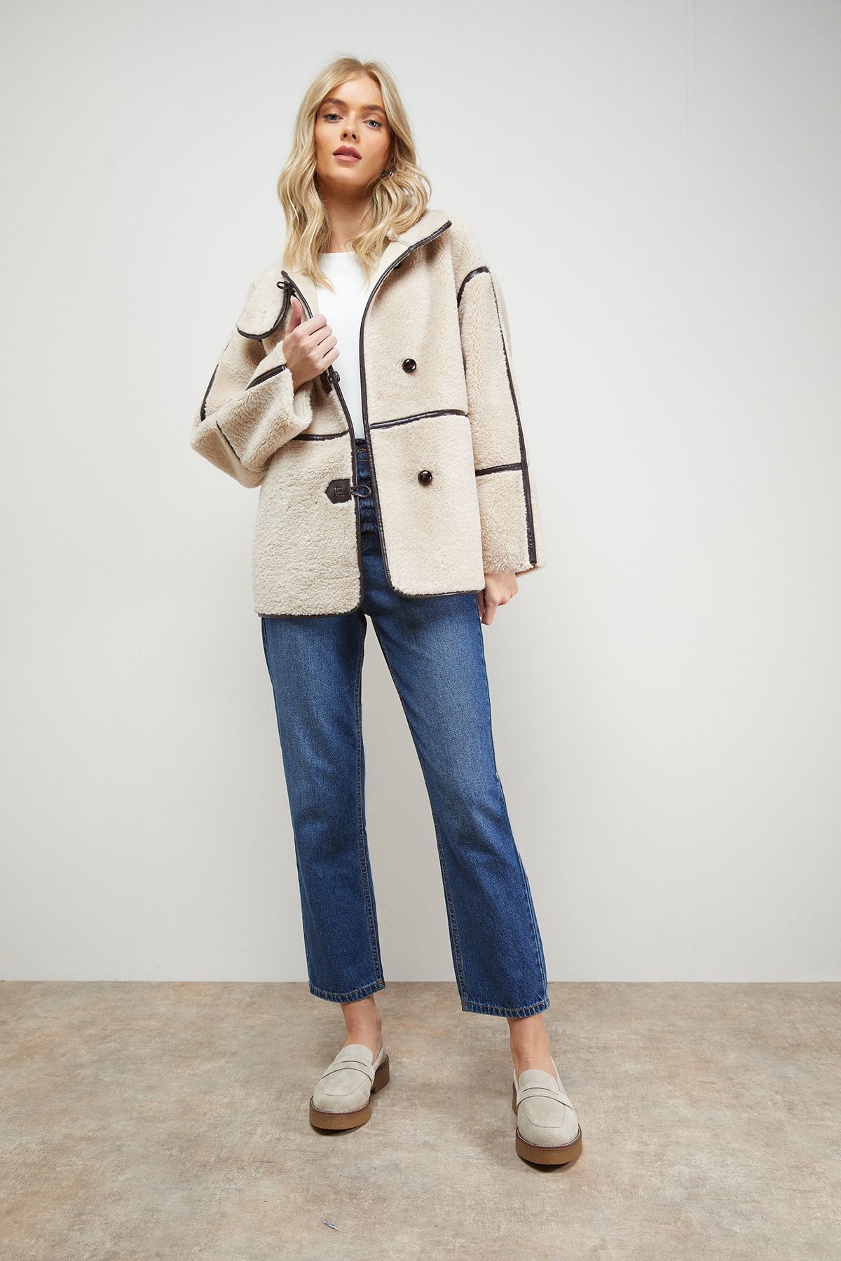 Oasis Butter Suede Chunky Penny Casual Loafers Beige image 2