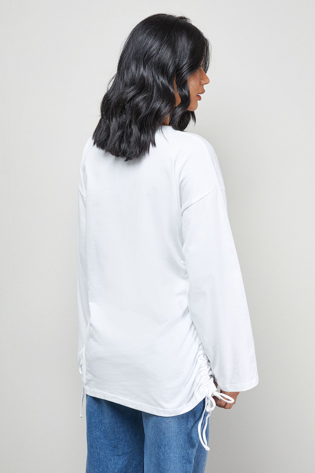 Warehouse Drawstring Channel 3/4 Sleeve Top White image 3