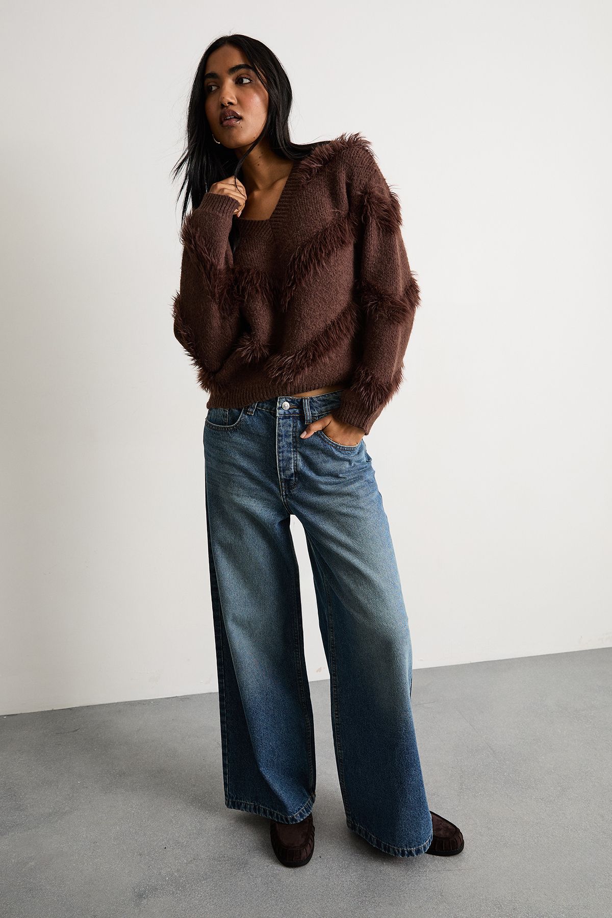 Warehouse Fluffy Long Sleeve Jumper Choc Brown image 2