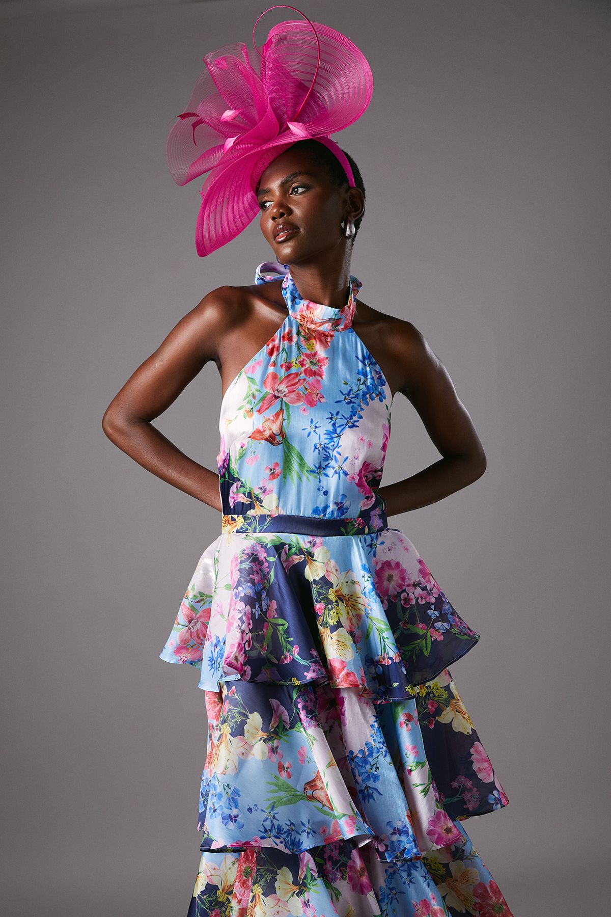 Coast Cross Neck Printed Frill Skirt Maxi Dress Navy image 2