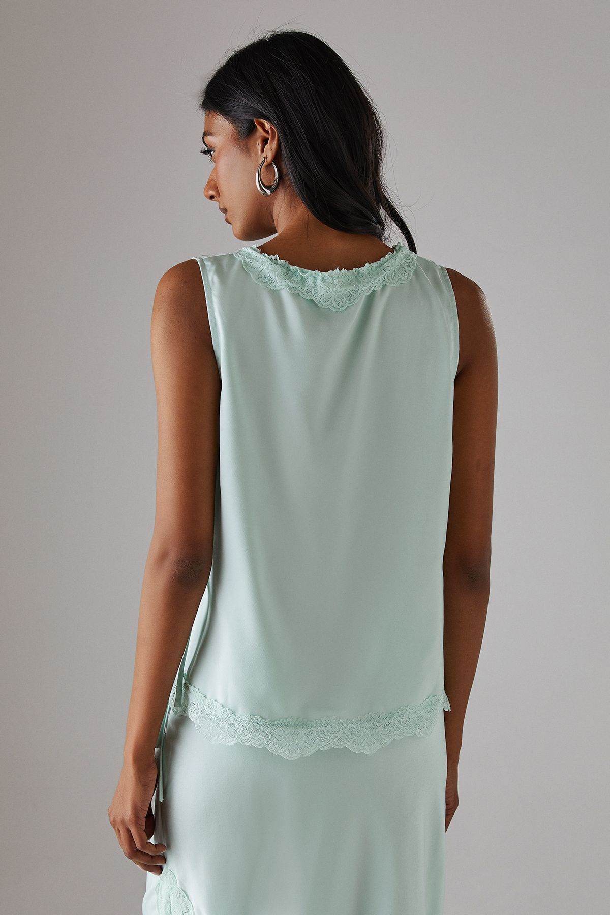 Warehouse Satin Lace Insert Tie Side Cami Top Pale Blue image 3