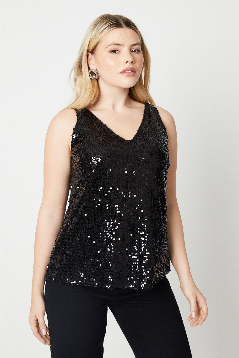Dorothy Perkins Sequin Built Up Cami Black