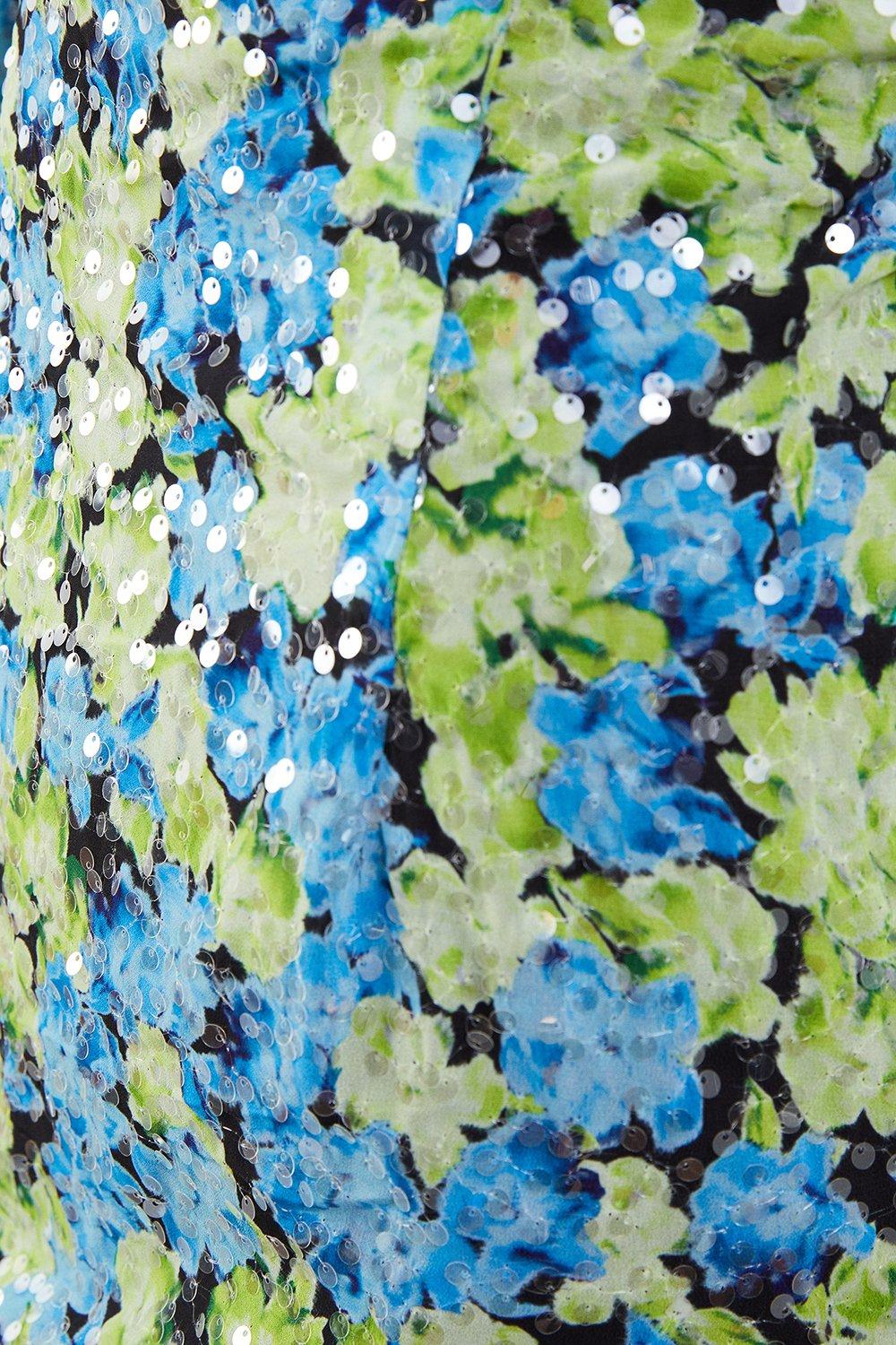 Warehouse Sequin Open Back High Neck Mini Dress Blue image 5