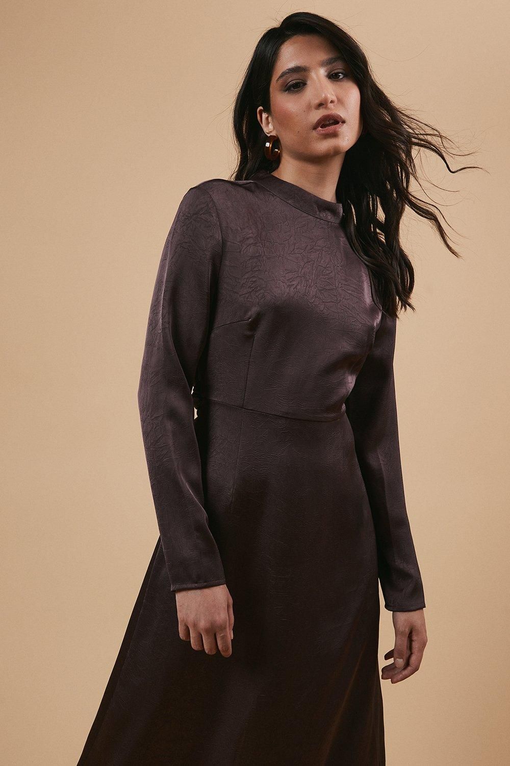 Oasis Satin High Neck Twist Back Midi Dress Mauve image 4