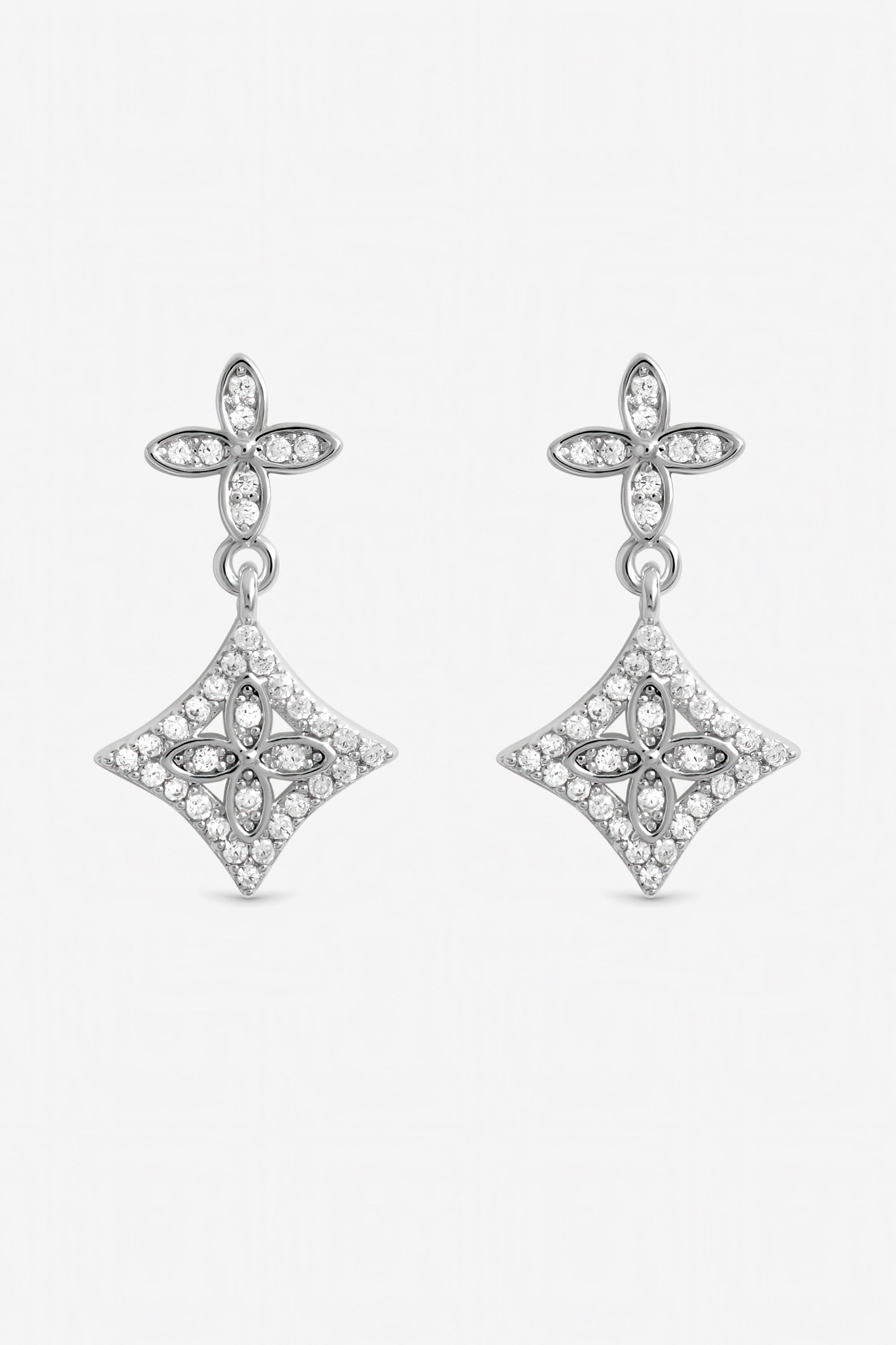Inicio Sterling Silver Plated Double Drop Clover Earrings