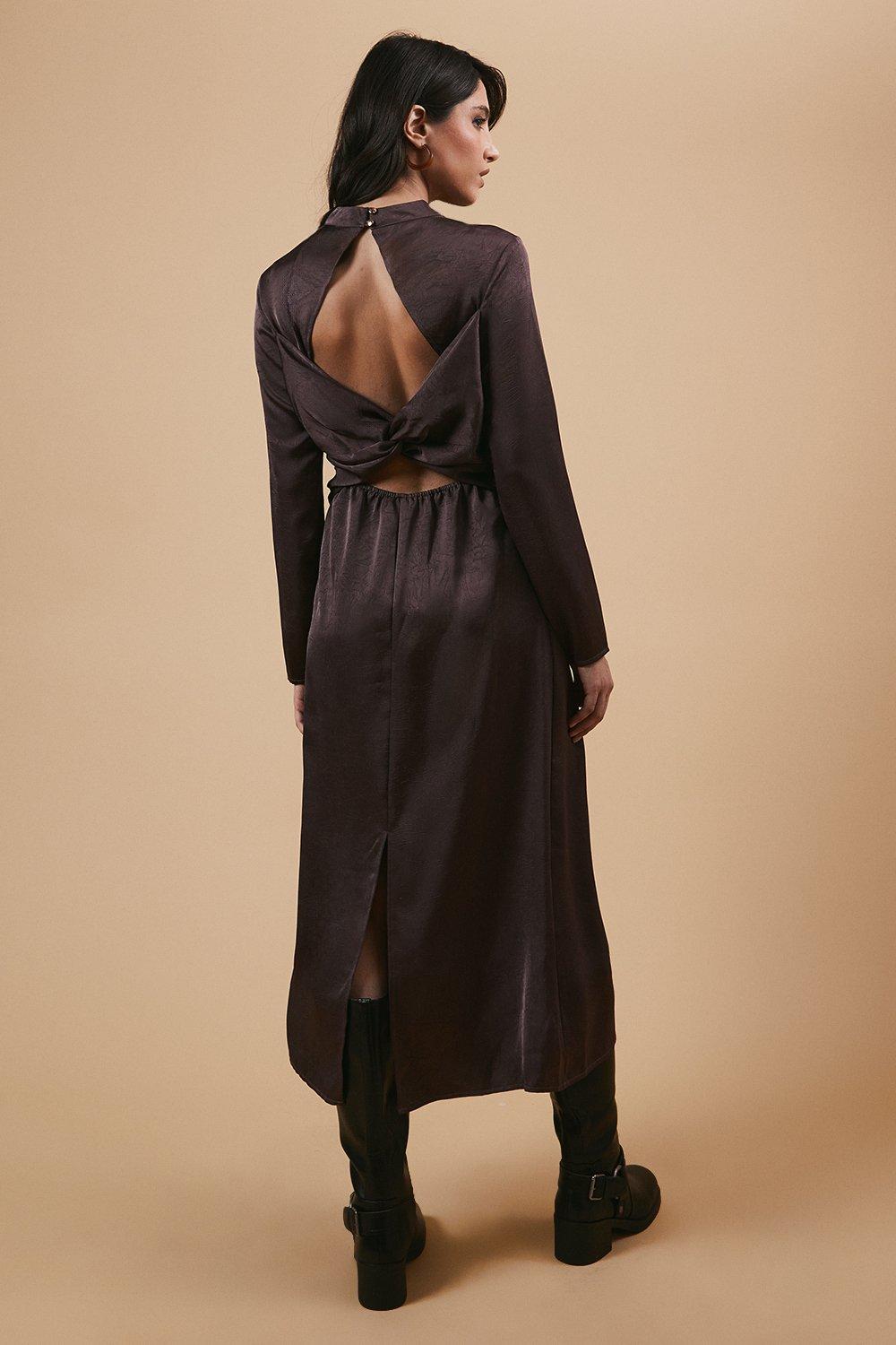 Oasis Satin High Neck Twist Back Midi Dress image 3