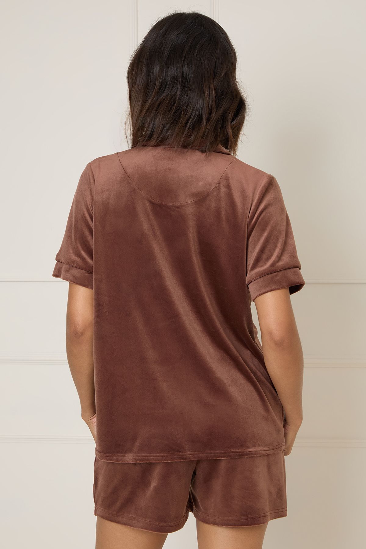 Dorothy Perkins Nightwear Velour Short Set Co-Ord Chocolate image 3