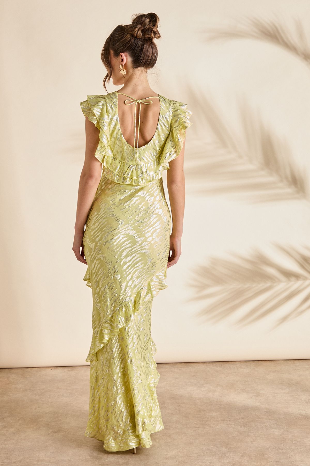 Coast Metallic Jacquard Frill Midi Dress Yellow image 3