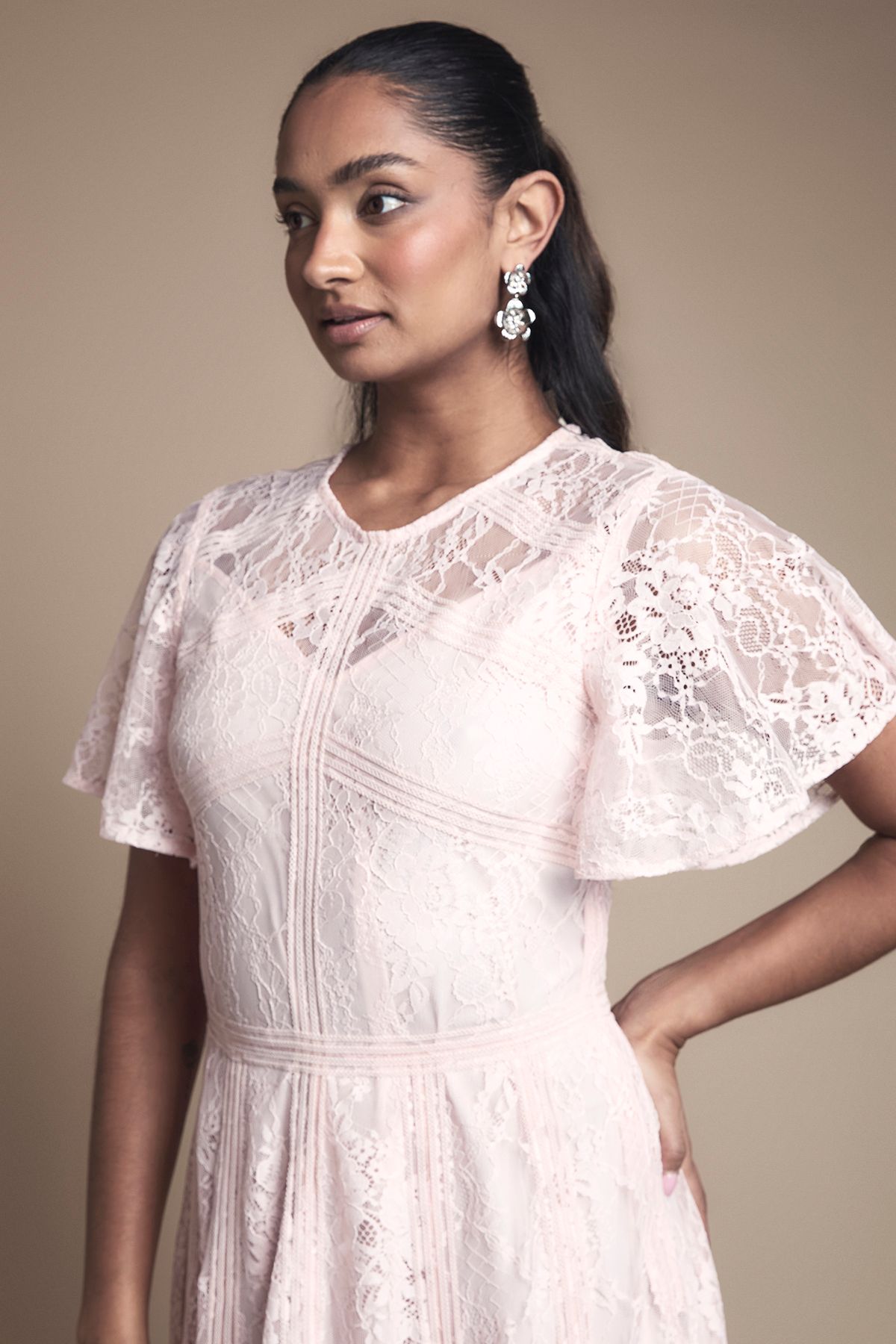 Oasis Angel Sleeve Lace Bridesmaid Dress Blush image 4