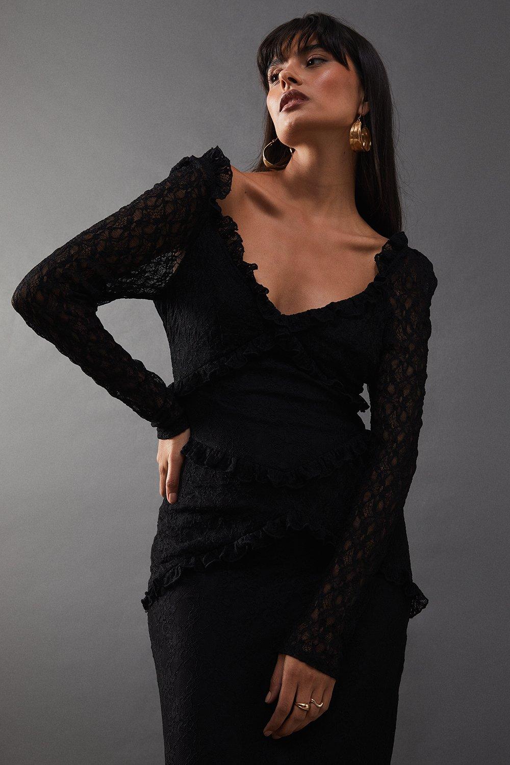 Warehouse Mixed Lace Sweetheart Neck Maxi Dress Black image 4