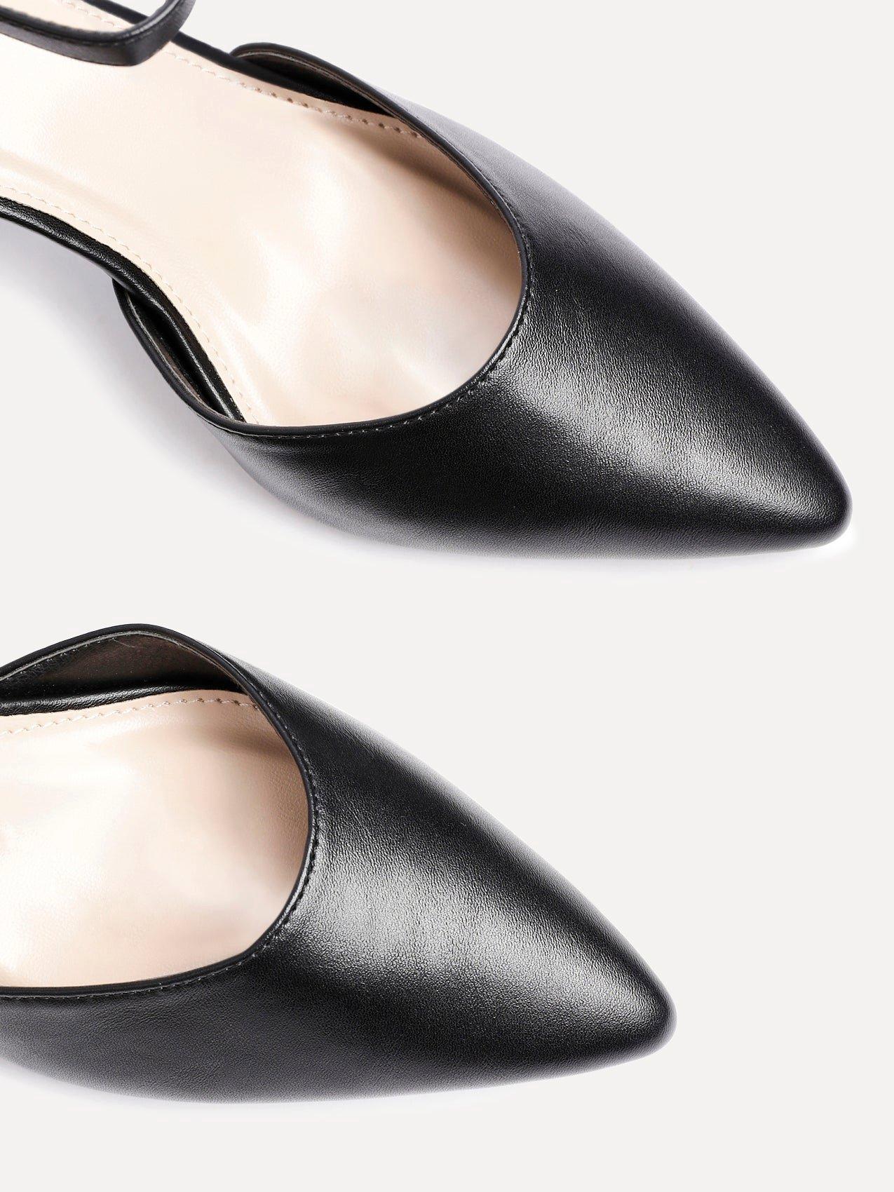 Linzi Leona Black Faux Leather Closed Back Block Heeled Court Shoe image 5