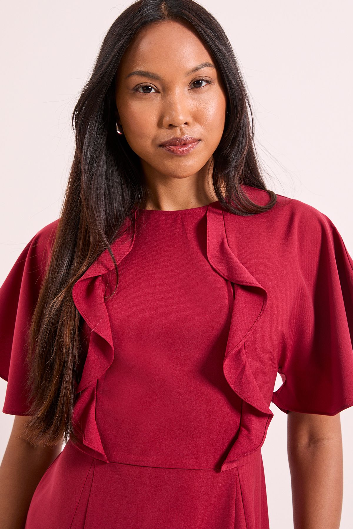 Principles Rust Frill Detail Crepe Midi Dress Rust image 4