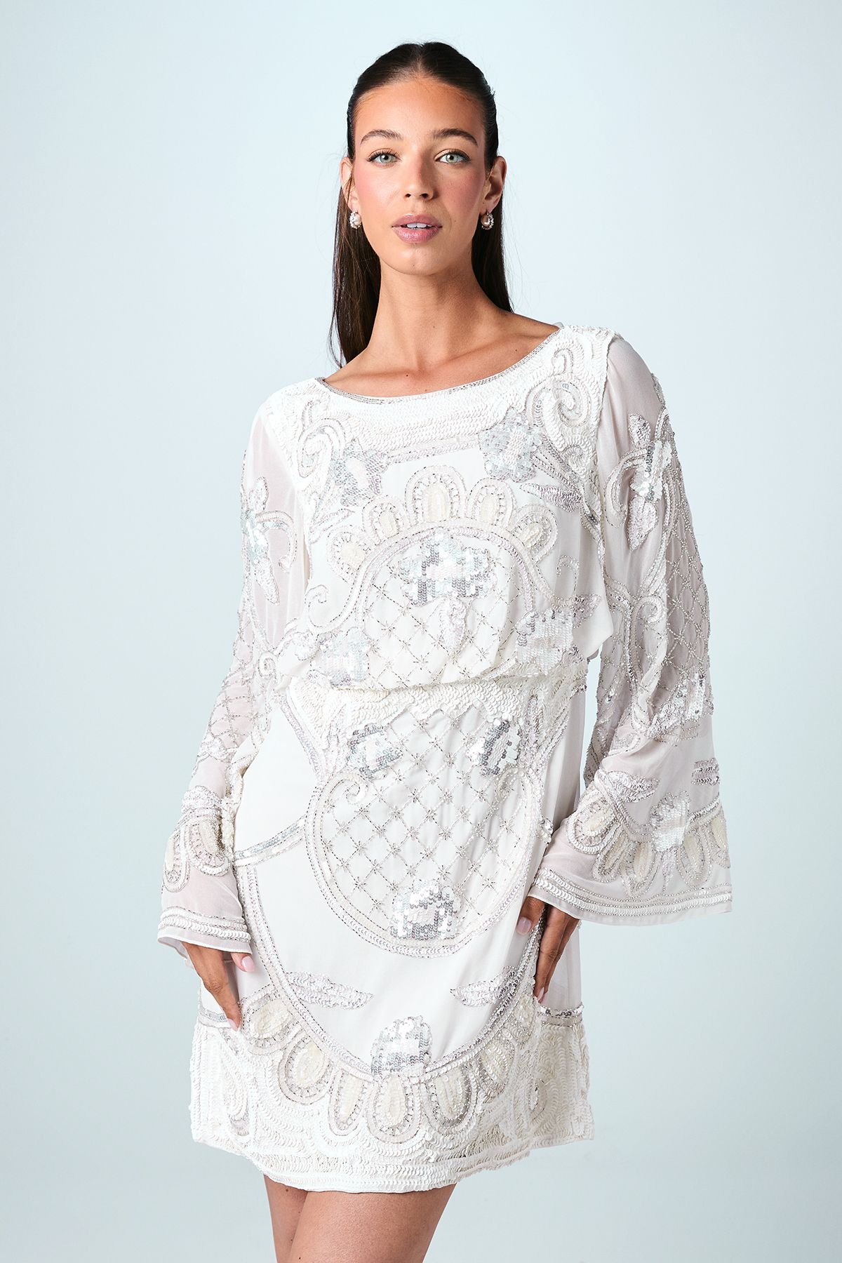 Coast Premium Beaded Placement Artwork Bridal Mini Dress Ivory image 1