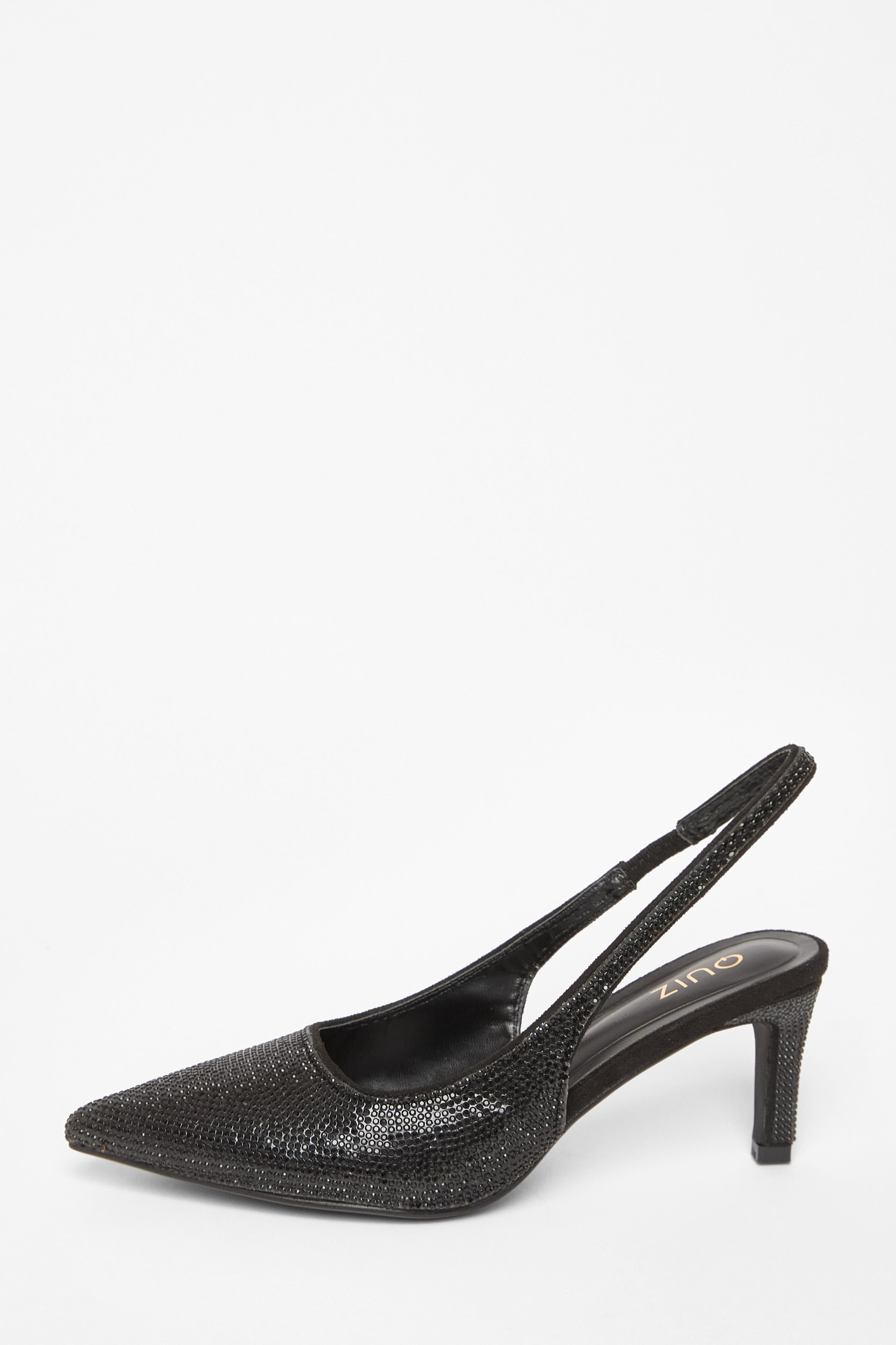 Quiz Black Diamante Sling Back Heels image 3